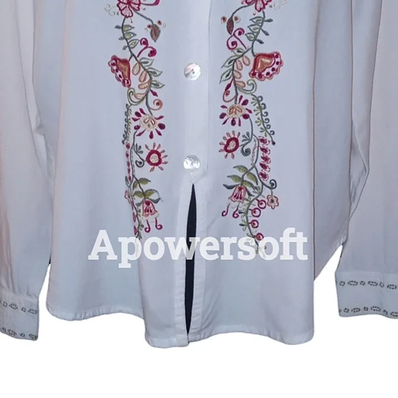 Embroidered Button Front Blouse - Picture 6 of 10